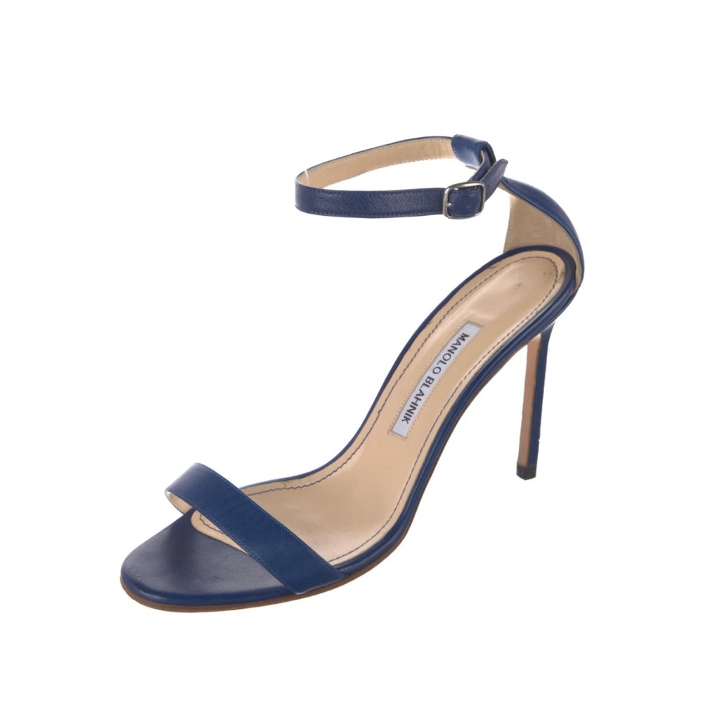 Manolo Blahnik Navy Ankle Strap Heels